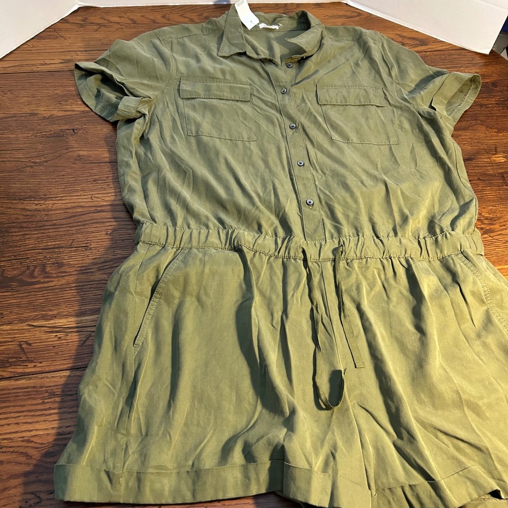 LOFT Olive Green Short Sleeve Utility Romper